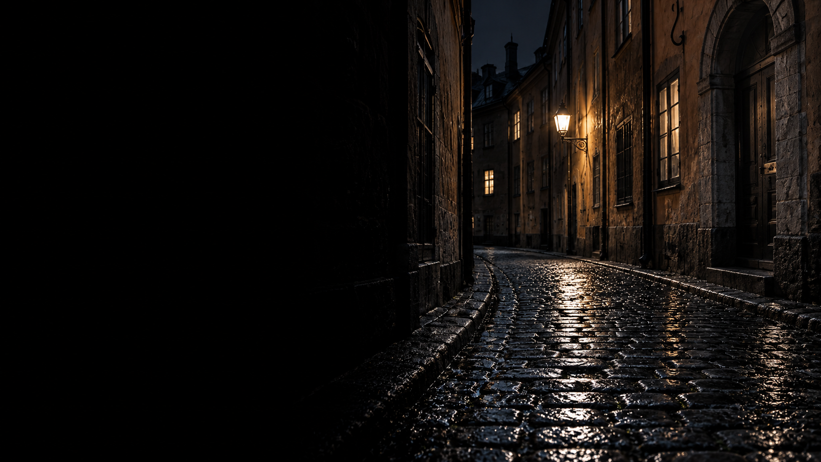 Narrow Gamla Stan street in Stockholm at night